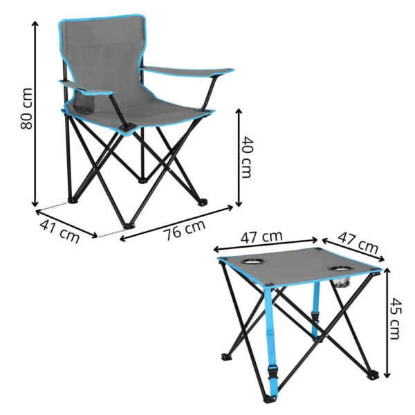 Set masa pliabila cu 2 scaune, structura metalica, husa transport, 47x47x45 cm, gri - imagine 21