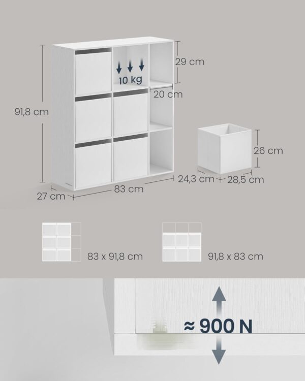 SONGMICS Etajera modulara 9 compartimente cu 6 sertare, PAL si MDF, 83x27x92 cm, alb - imagine 2