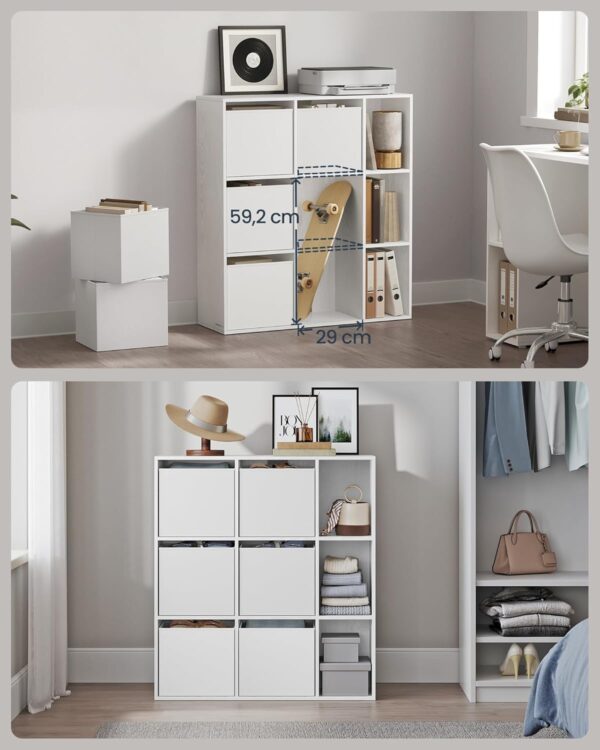 SONGMICS Etajera modulara 9 compartimente cu 6 sertare, PAL si MDF, 83x27x92 cm, alb - imagine 3