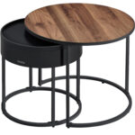 VASAGLE Set 2 masute cafea, cu blat detasabil si spatiu de depozitare ascuns, 45x45x42 cm, culoare nuc