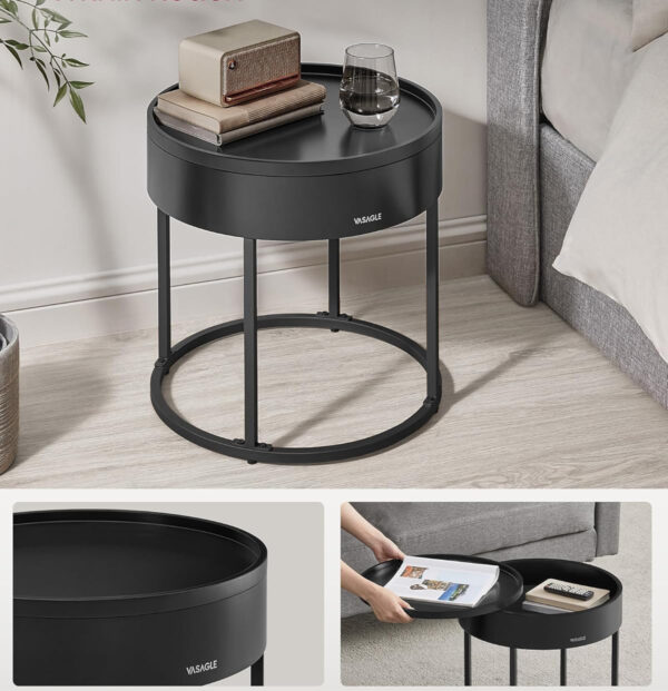 VASAGLE Set 2 masute cafea, cu blat detasabil si spatiu de depozitare ascuns, 45x45x42 cm, culoare nuc - imagine 5