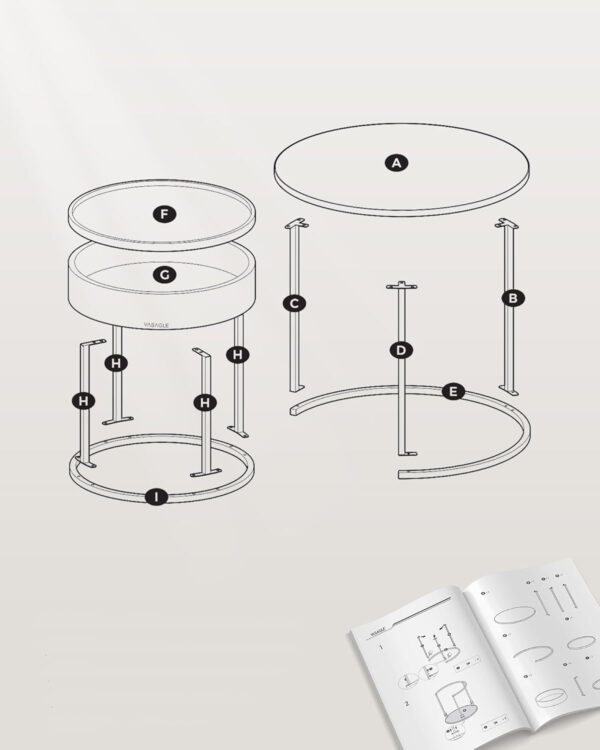 VASAGLE Set 2 masute cafea, cu blat detasabil si spatiu de depozitare ascuns, 45x45x42 cm, culoare nuc - imagine 6