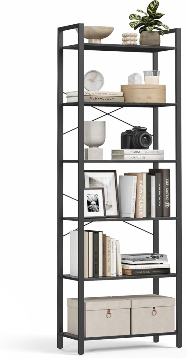VASAGLE Biblioteca 6 niveluri, cu cadru metalic si rafturi PAL, 66x30x186 cm, negru - imagine 4