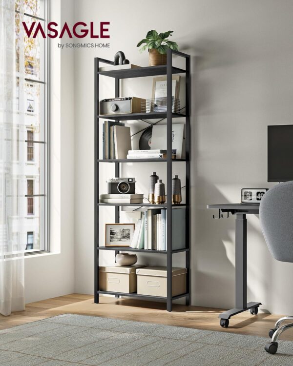 VASAGLE Biblioteca 6 niveluri, cu cadru metalic si rafturi PAL, 66x30x186 cm, negru - imagine 6