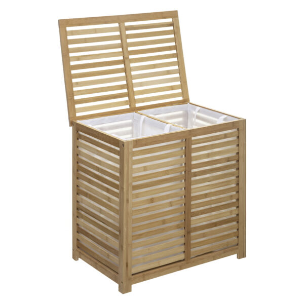 Cos rufe 5Five Sicela din bambus, 2 compartimente, capacitate 100L, 58x40x60 cm, natur - imagine 3