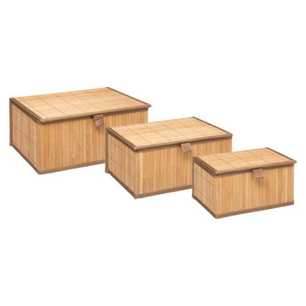 Set 3 cutii dreptunghiulare 5Five din bambus, marimi S-M-L, 32x25x16 cm, natur