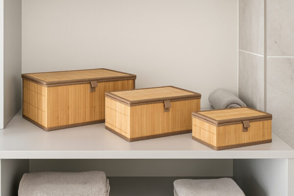 Set 3 cutii dreptunghiulare 5Five din bambus, marimi S-M-L, 32x25x16 cm, natur - imagine 6