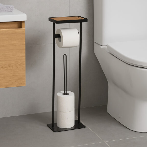 Suport hartie igienica 5Five cu raft depozitare, otel, 18x12x59 cm, negru - imagine 4