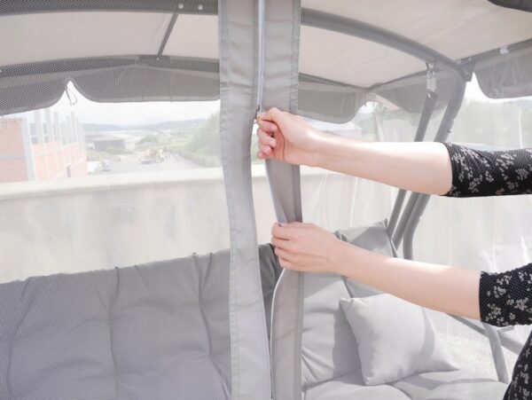 Balansoar leagan pat, 3 persoane, cu plasa tantari si perne, 350 kg, 220x130x175 cm, gri - imagine 2