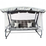 Balansoar leagan pat, 3 persoane, cu plasa tantari si perne, 350 kg, 220x130x175 cm, gri