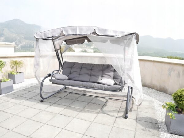 Balansoar leagan pat, 3 persoane, cu plasa tantari si perne, 350 kg, 220x130x175 cm, gri - imagine 3