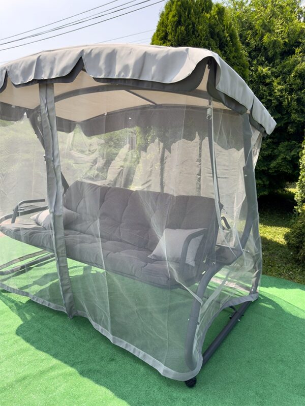 Balansoar leagan pat, 3 persoane, cu plasa tantari si perne, 350 kg, 220x130x175 cm, gri - imagine 4