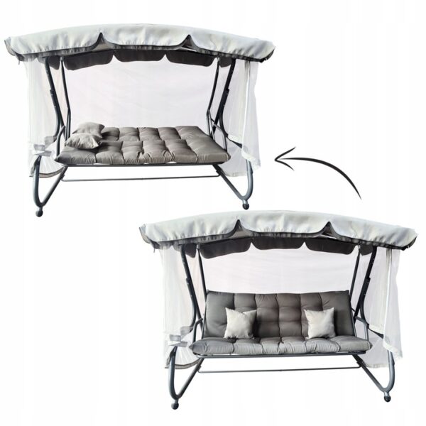 Balansoar leagan pat, 3 persoane, cu plasa tantari si perne, 350 kg, 220x130x175 cm, gri - imagine 5