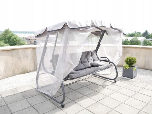 Balansoar leagan pat, 3 persoane, cu plasa tantari si perne, 350 kg, 220x130x175 cm, gri - imagine 7