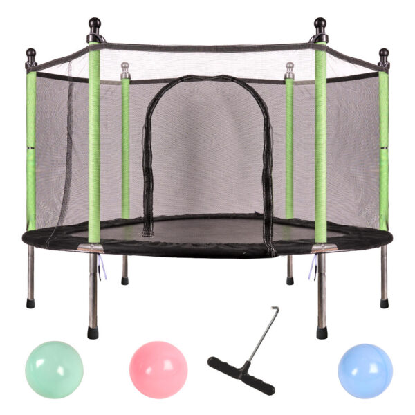 Trambulina pentru copii cu plasa de protectie, diametru 140 cm, 150 kg, verde - imagine 3