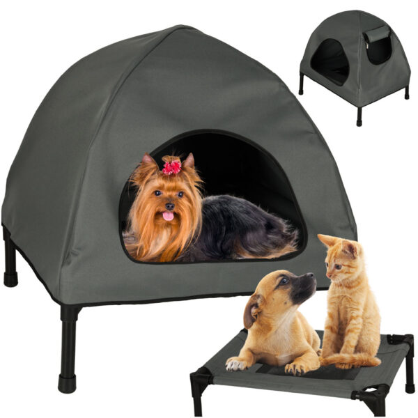 Casuta cu pat pentru caini si pisici, cu acoperis detasabil si baza ventilata, 54x44x60 cm, negru - imagine 2