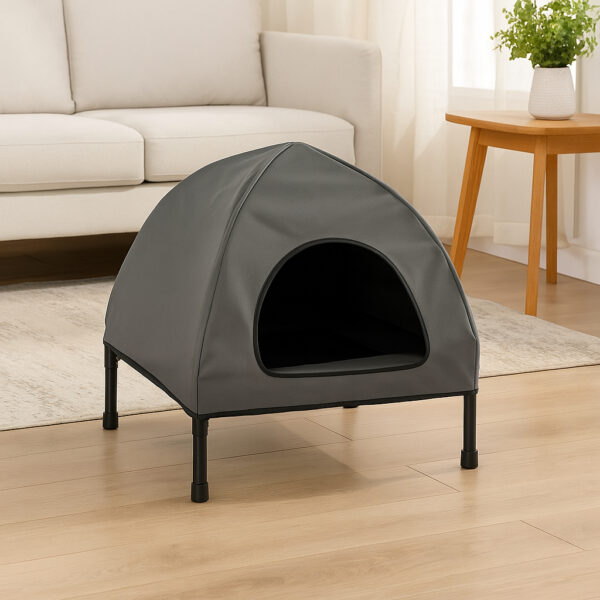 Casuta cu pat pentru caini si pisici, cu acoperis detasabil si baza ventilata, 54x44x60 cm, negru - imagine 10