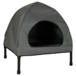 Casuta cu pat pentru caini si pisici, cu acoperis detasabil si baza ventilata, 54x44x60 cm, negru
