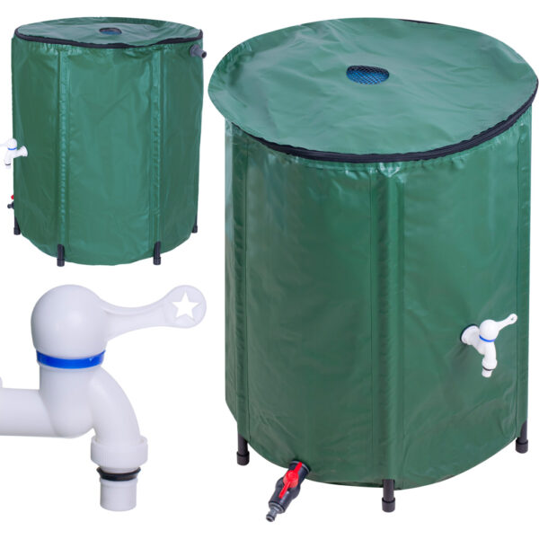 Rezervor pliabil pentru apa pluviala cu robinet, capac si structura PVC, 200 litri, 70x55x55 cm, verde - imagine 3