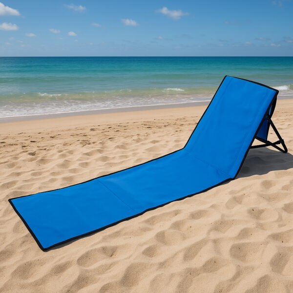 Sezlong pliabil cu spatar pentru plaja, material impermeabil, 150x47 cm, albastru inchis - imagine 10