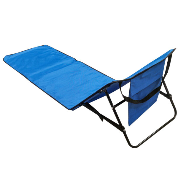 Sezlong pliabil cu spatar pentru plaja, material impermeabil, 150x47 cm, albastru inchis - imagine 8