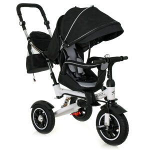 Tricicleta 3in1 105x52x94 cm, sezut rotativ 360°, roti fara aer, copertina reglabila, negru