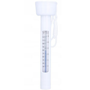 Termometru plutitor pentru piscina, cu snur de prindere si scala dubla, 18,5 cm, alb
