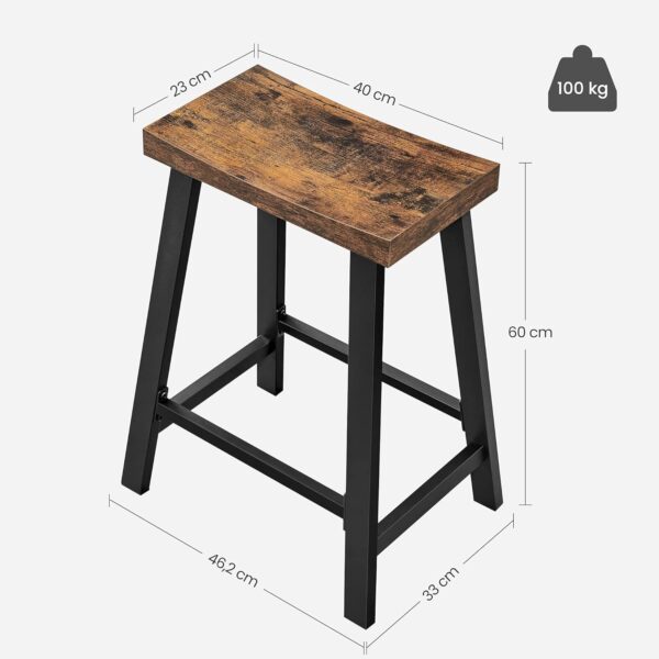 VASAGLE Set 2 scaune bar cu sezut curbat, cadru metalic, 46x33x60 cm, maro rustic - imagine 2