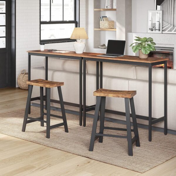 VASAGLE Set 2 scaune bar cu sezut curbat, cadru metalic, 46x33x60 cm, maro rustic - imagine 5