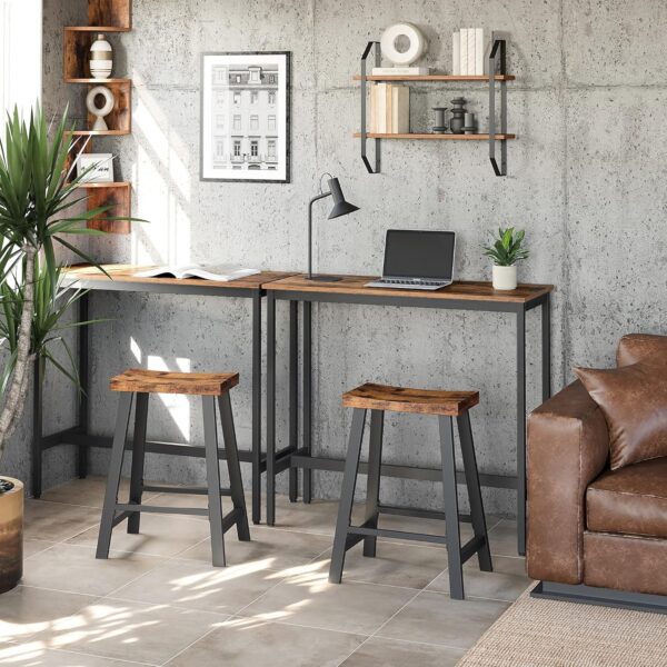 VASAGLE Set 2 scaune bar cu sezut curbat, cadru metalic, 46x33x60 cm, maro rustic - imagine 6