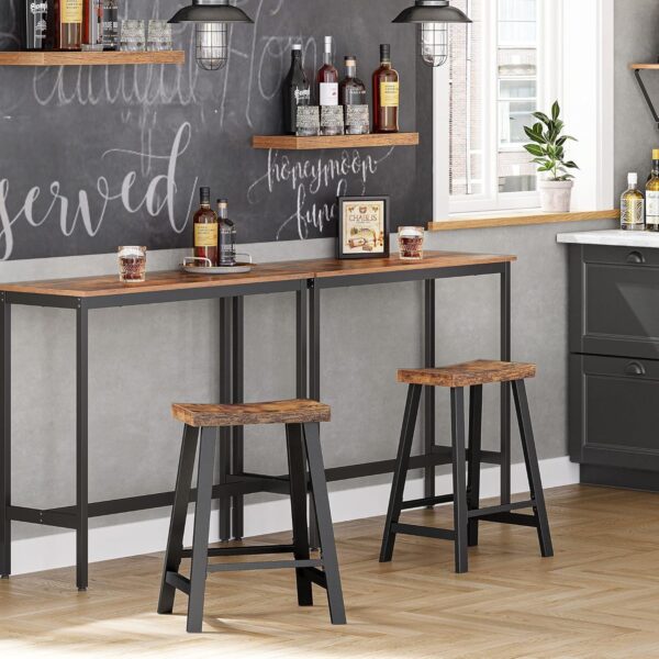 VASAGLE Set 2 scaune bar cu sezut curbat, cadru metalic, 46x33x60 cm, maro rustic - imagine 8