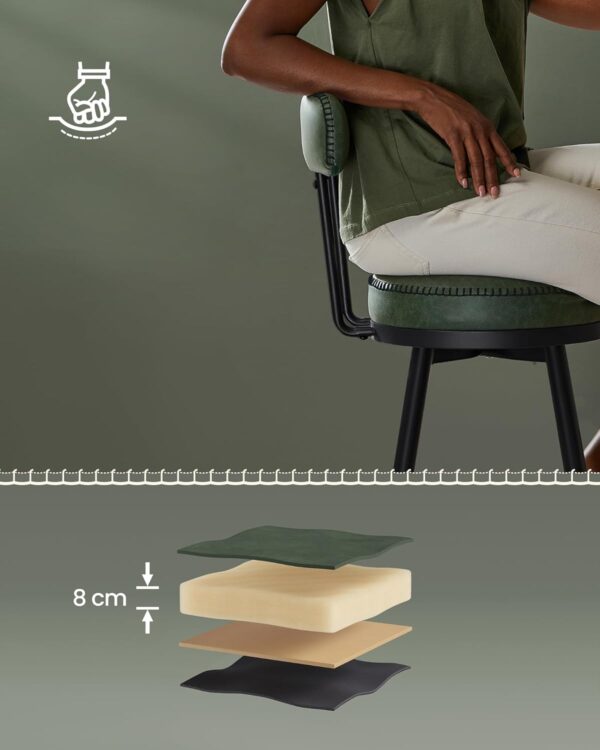 VASAGLE set 2 scaune de bar rotative 360°, cu spatar, inaltime 101 cm, piele sintetica, cadru otel, stil modern, verde - imagine 4