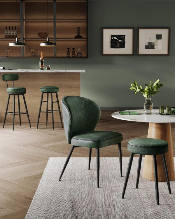 VASAGLE set 2 scaune de bar rotative 360°, cu spatar, inaltime 101 cm, piele sintetica, cadru otel, stil modern, verde - imagine 7