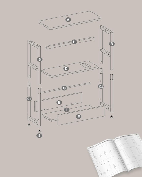 VASAGLE Masuta ingusta cu priza si porturi de incarcare USB, 3 rafturi, 45x18x58 cm, negru - imagine 7