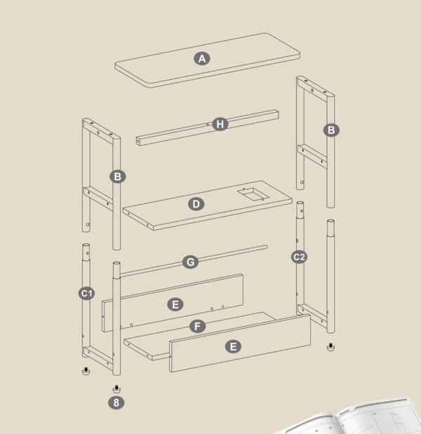 VASAGLE Masuta ingusta cu priza si porturi de incarcare USB, 3 rafturi, 45x18x58 cm, maro rustic - imagine 7