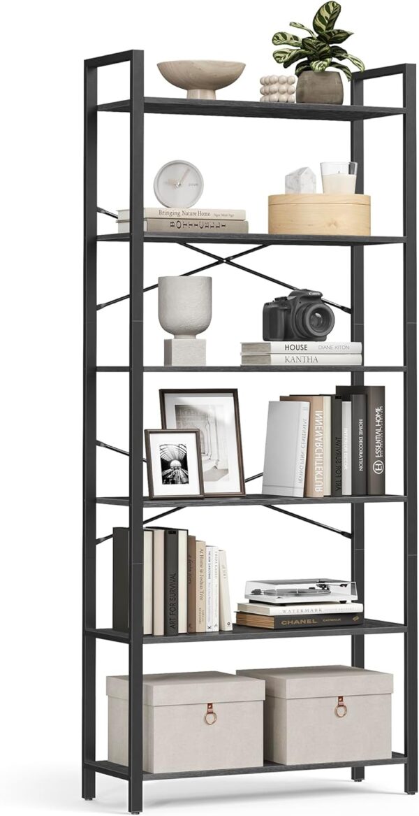 VASAGLE Biblioteca 6 rafturi, cadru metalic si polite PAL, stil industrial, 80x30x186 cm, negru - imagine 2