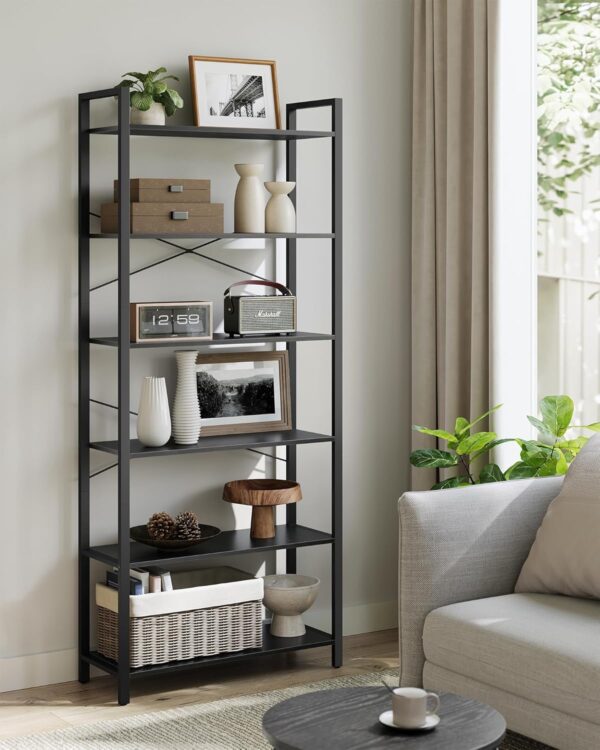 VASAGLE Biblioteca 6 rafturi, cadru metalic si polite PAL, stil industrial, 80x30x186 cm, negru - imagine 5