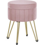 SONGMICS Taburet rotund cu spatiu de depozitare, tapitat catifea, 32x39x44 cm, roz