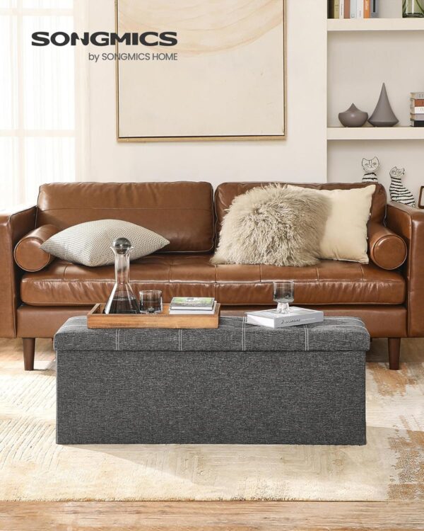 SONGMICS Bancheta pliabila cu spatiu de depozitare 110x38x38 cm, MDF si material textil, capacitate 300 kg, gri inchis - imagine 3
