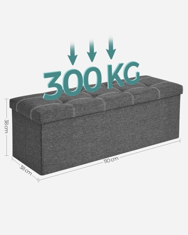 SONGMICS Bancheta pliabila cu spatiu de depozitare 110x38x38 cm, MDF si material textil, capacitate 300 kg, gri inchis - imagine 4