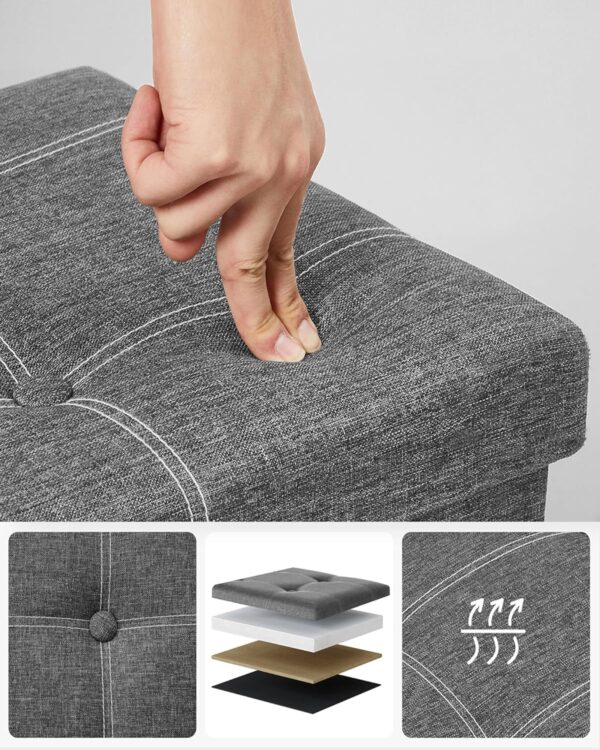 SONGMICS Bancheta pliabila cu spatiu de depozitare 110x38x38 cm, MDF si material textil, capacitate 300 kg, gri inchis - imagine 5