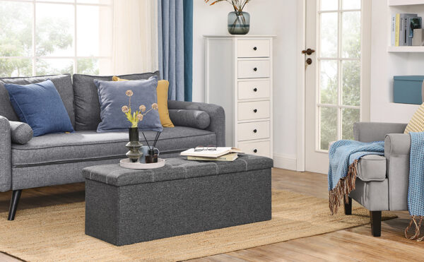 SONGMICS Bancheta pliabila cu spatiu de depozitare 110x38x38 cm, MDF si material textil, capacitate 300 kg, gri inchis - imagine 6