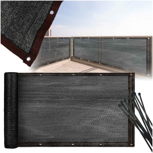 Protectie balcon din plasa PVC, cu inele metalice pentru prindere, 105x700 cm, negru - imagine 7