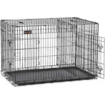 FEANDREA Cusca pentru animale, 2 usi, perete separator, pliabila din metal, XXL, 122x75x81cm, negru