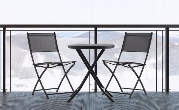 Set mobilier balcon pliabil cu masa sticla si 2 scaune, structura metalica, 60x70 cm, negru - imagine 2