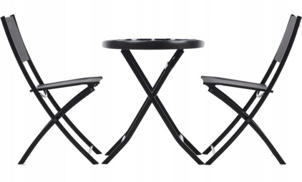 Set mobilier balcon pliabil cu masa sticla si 2 scaune, structura metalica, 60x70 cm, negru - imagine 3