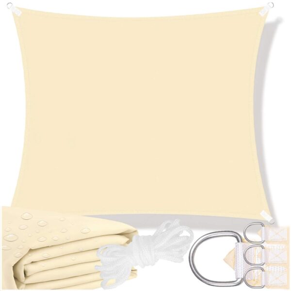 Prelata umbrire 4x4 m pentru terasa sau balcon, impermeabila, protectie UV, crem - imagine 2