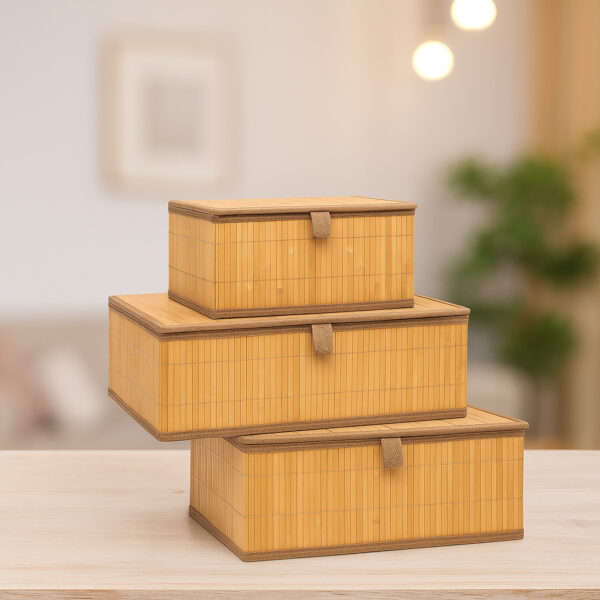 Set 3 cutii dreptunghiulare 5Five din bambus, marimi S-M-L, 32x25x16 cm, natur - imagine 8