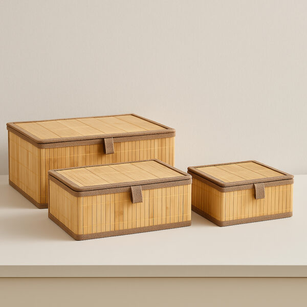 Set 3 cutii dreptunghiulare 5Five din bambus, marimi S-M-L, 32x25x16 cm, natur - imagine 7