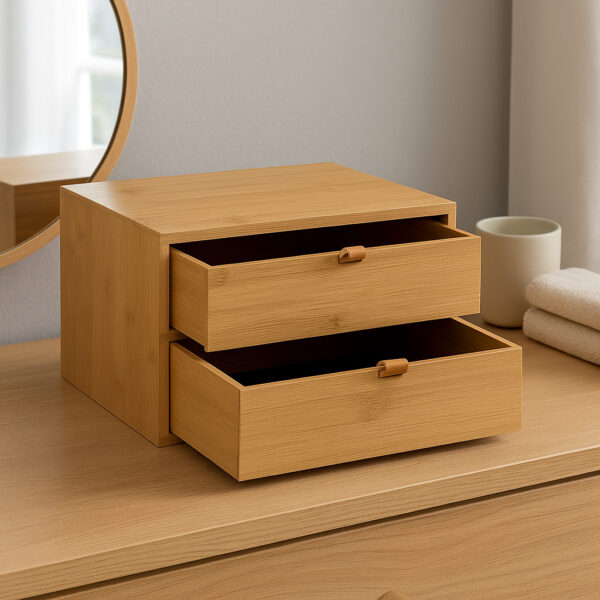 Cutie depozitare 5Five cu 2 sertare, bambus, 25x20x14 cm, natur - imagine 4